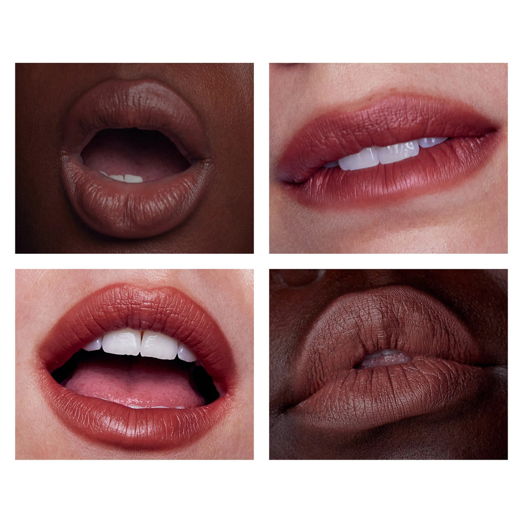 Four close-up images showing a variety of lip shapes and skin tones.