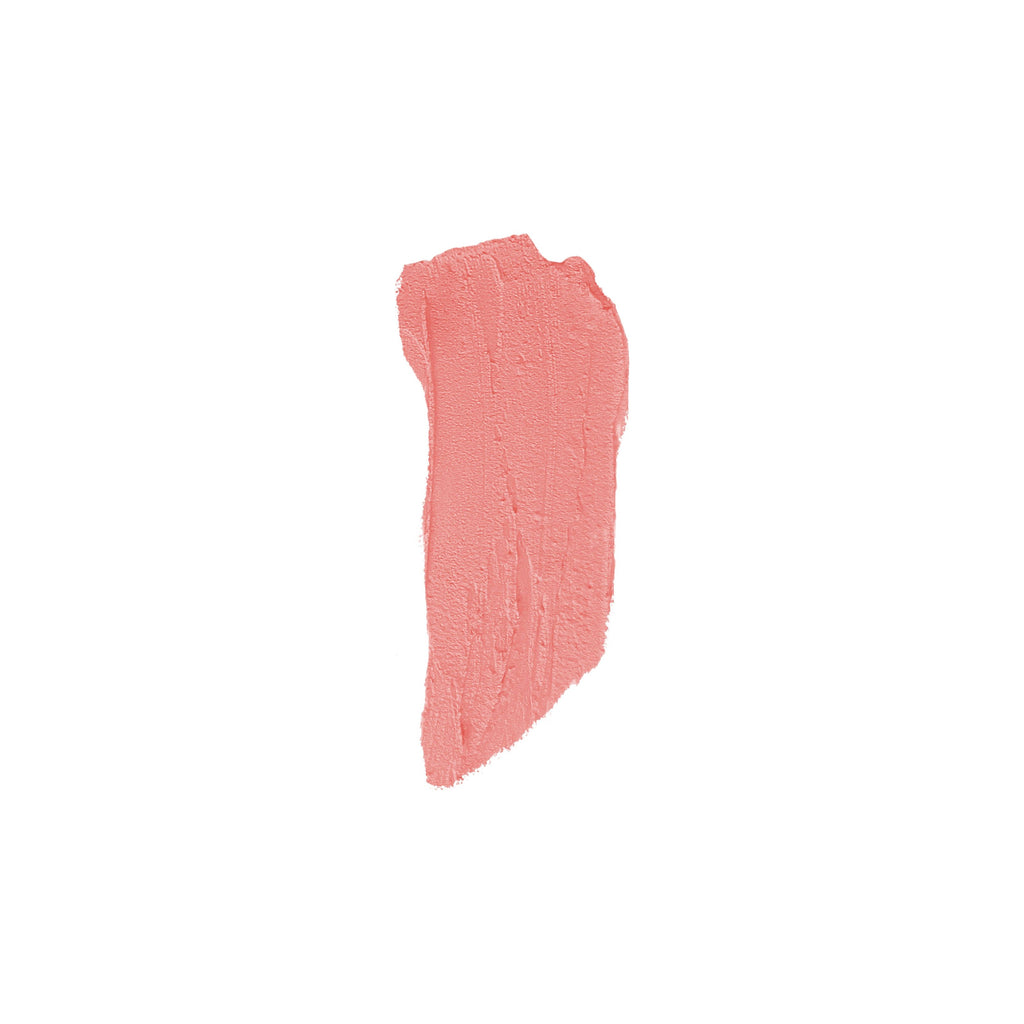A swatch of pink lipstick smeared on a white background.