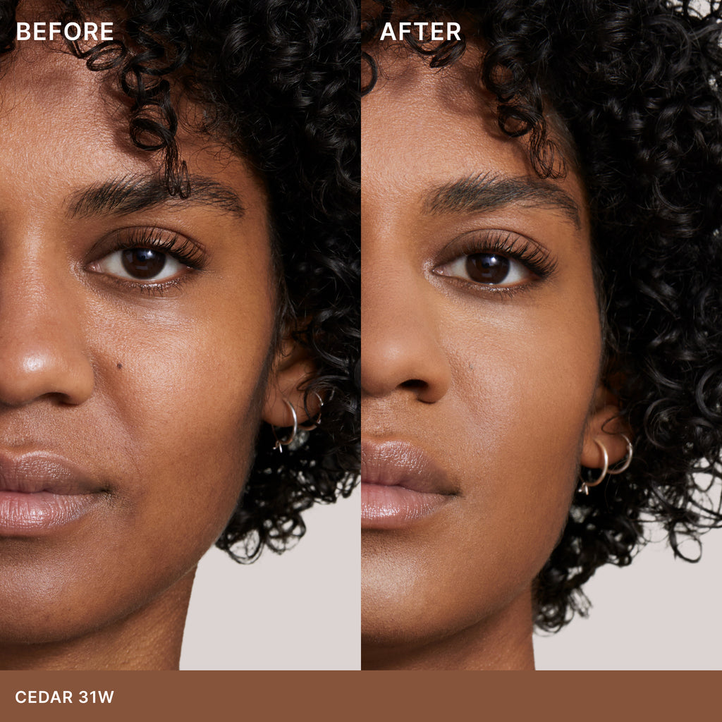 Comparison of skin appearance before and after cosmetic product application.
