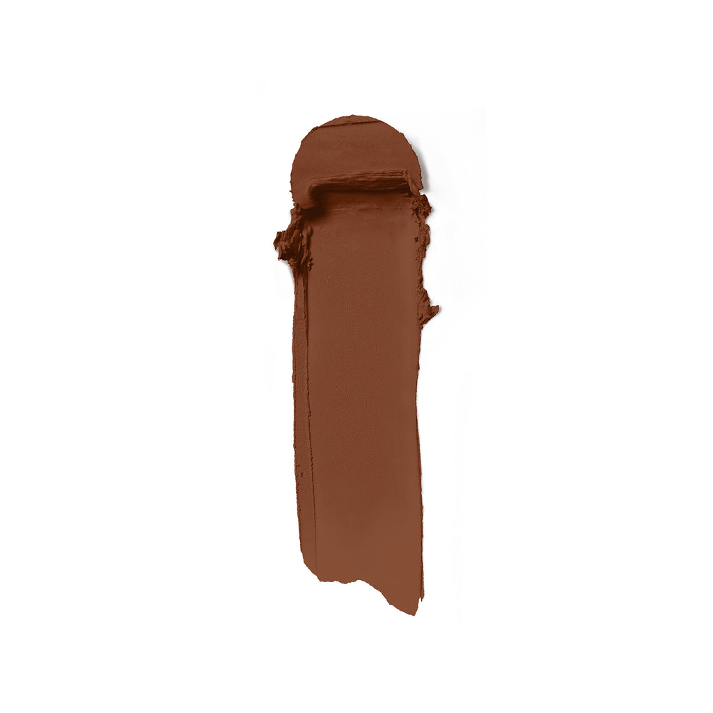 A stroke of brown lipstick swatch on a white background.