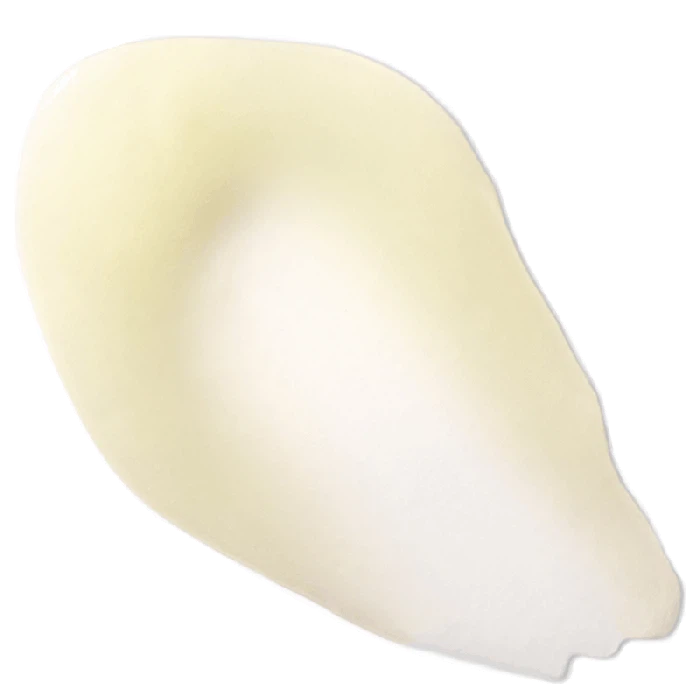 A dollop of white cream smeared against a white background.