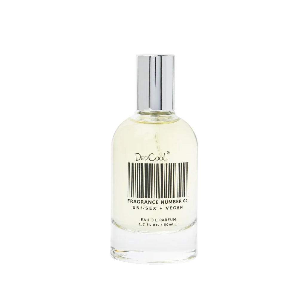 A bottle of dedcool fragrance number 04 eau de parfum against a white background.