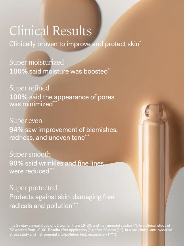 A clean skin tint with light, dewy coverage, mineral SPF, and active levels of skincare ingredients