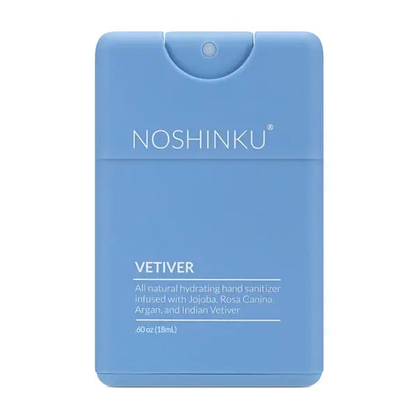 Blue noshinku vetiver hand sanitizer spray bottle.