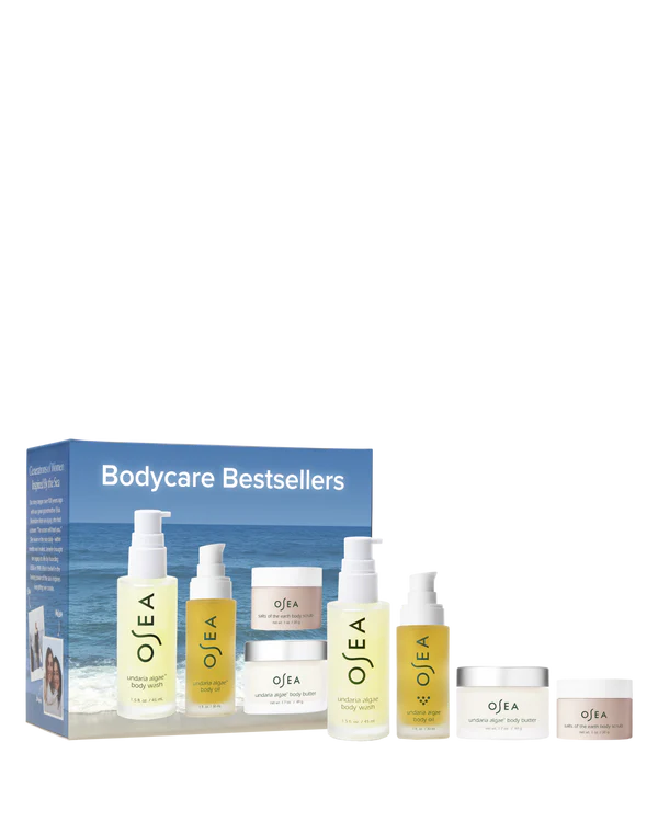 OSEA body care bestsellers set with packaging on a white background