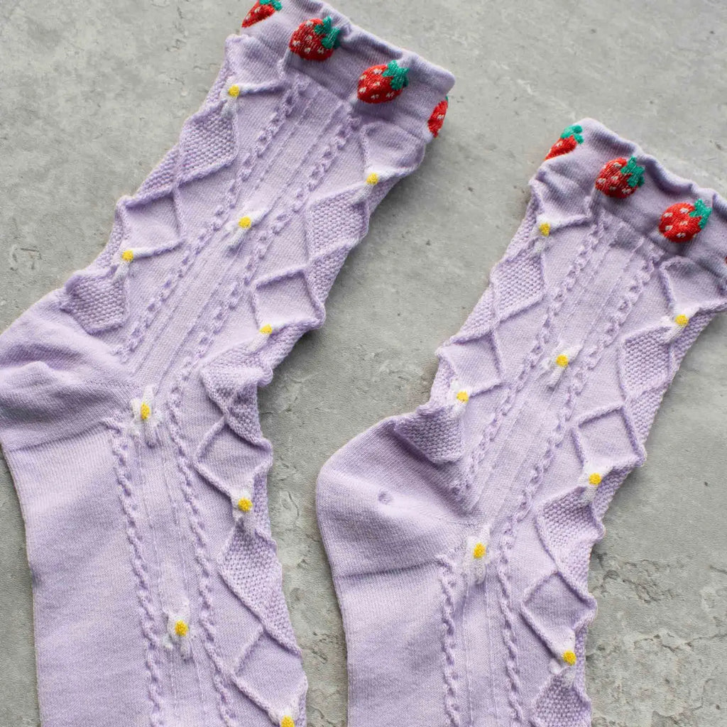 lilac strawberry vintage socks