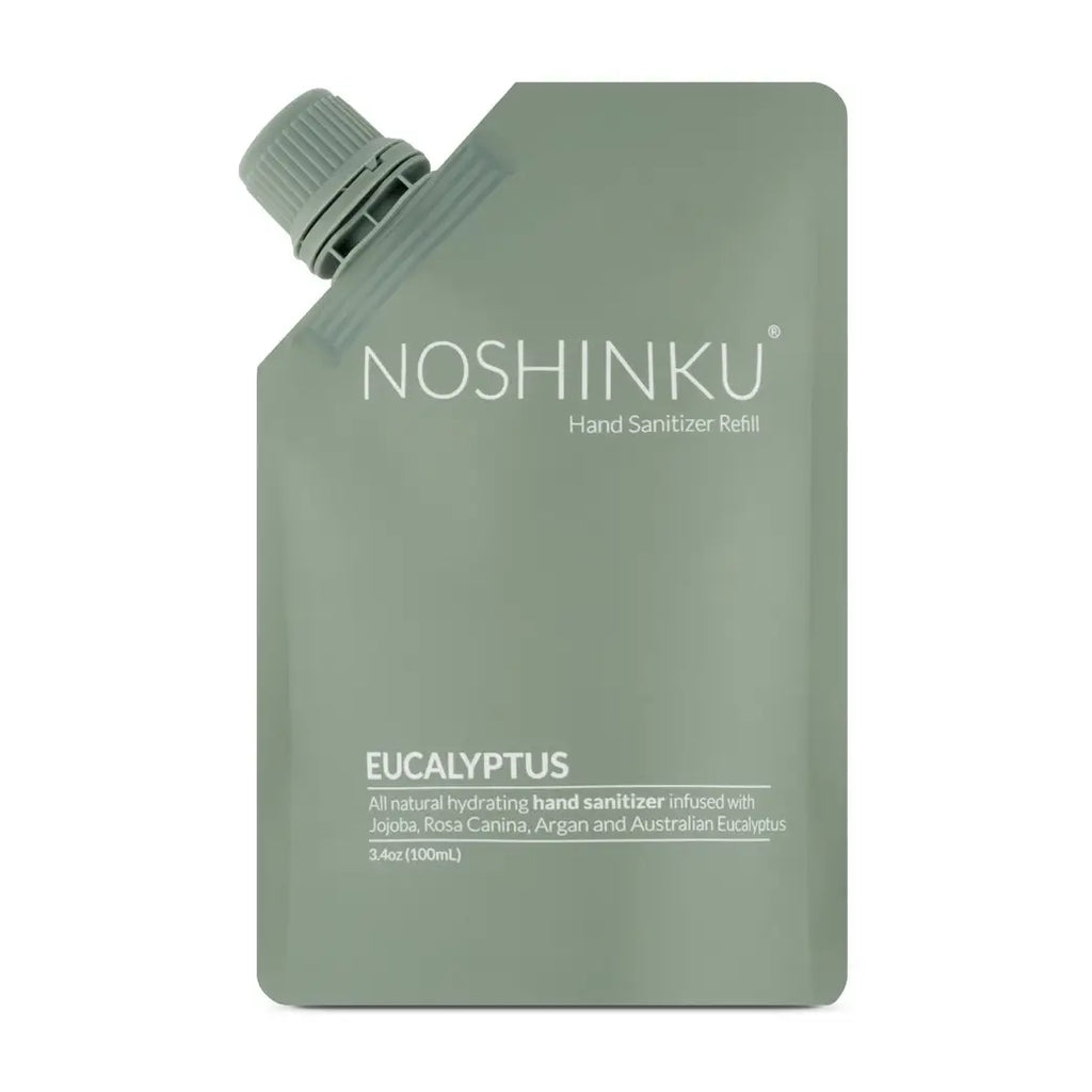 A pouch of noshinku eucalyptus hand sanitizer refill.