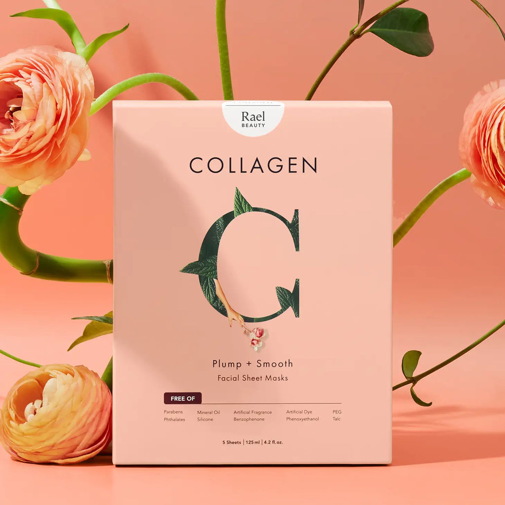 Collagen c on a pink background with flowers.