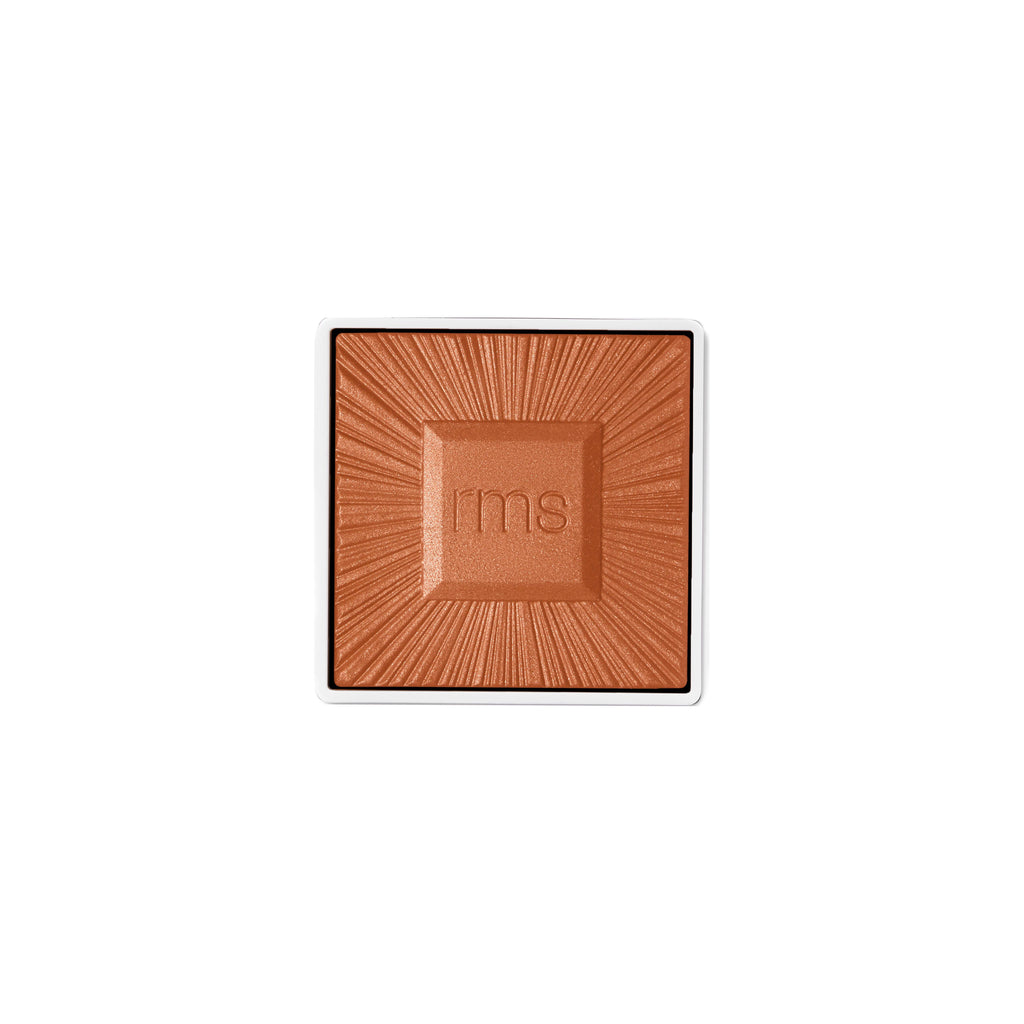 Single square bronzer compact with embossed "rms" logo.
