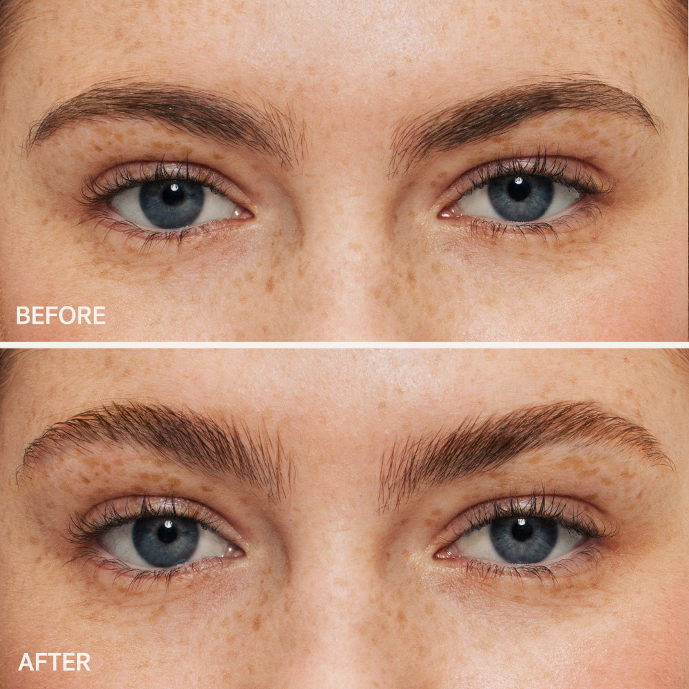 Comparison of eyebrows before and after grooming or cosmetic treatment.