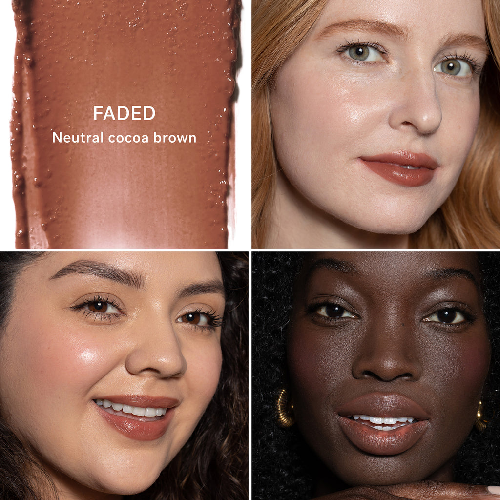 FADED GRID.A blend of botanical butters and oils quenches dry skin on contact, helping lips look smoother, softer, and more plump.