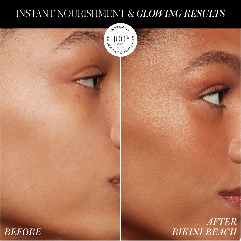 Side-by-side comparison of skin before and after using a nourishing product, highlighting improved skin glow and texture.