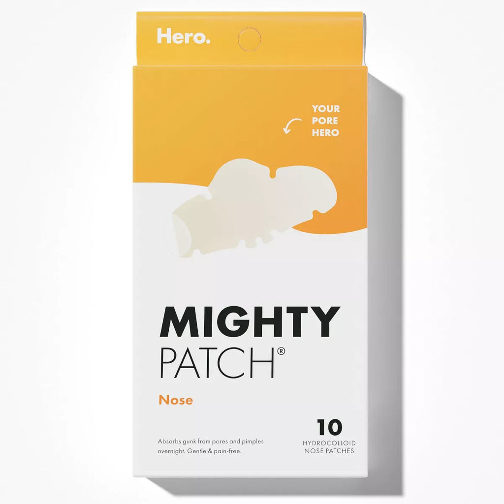Packaging for mighty patch nose, a pack of hydrocolloid patches designed for acne treatment on the nose.