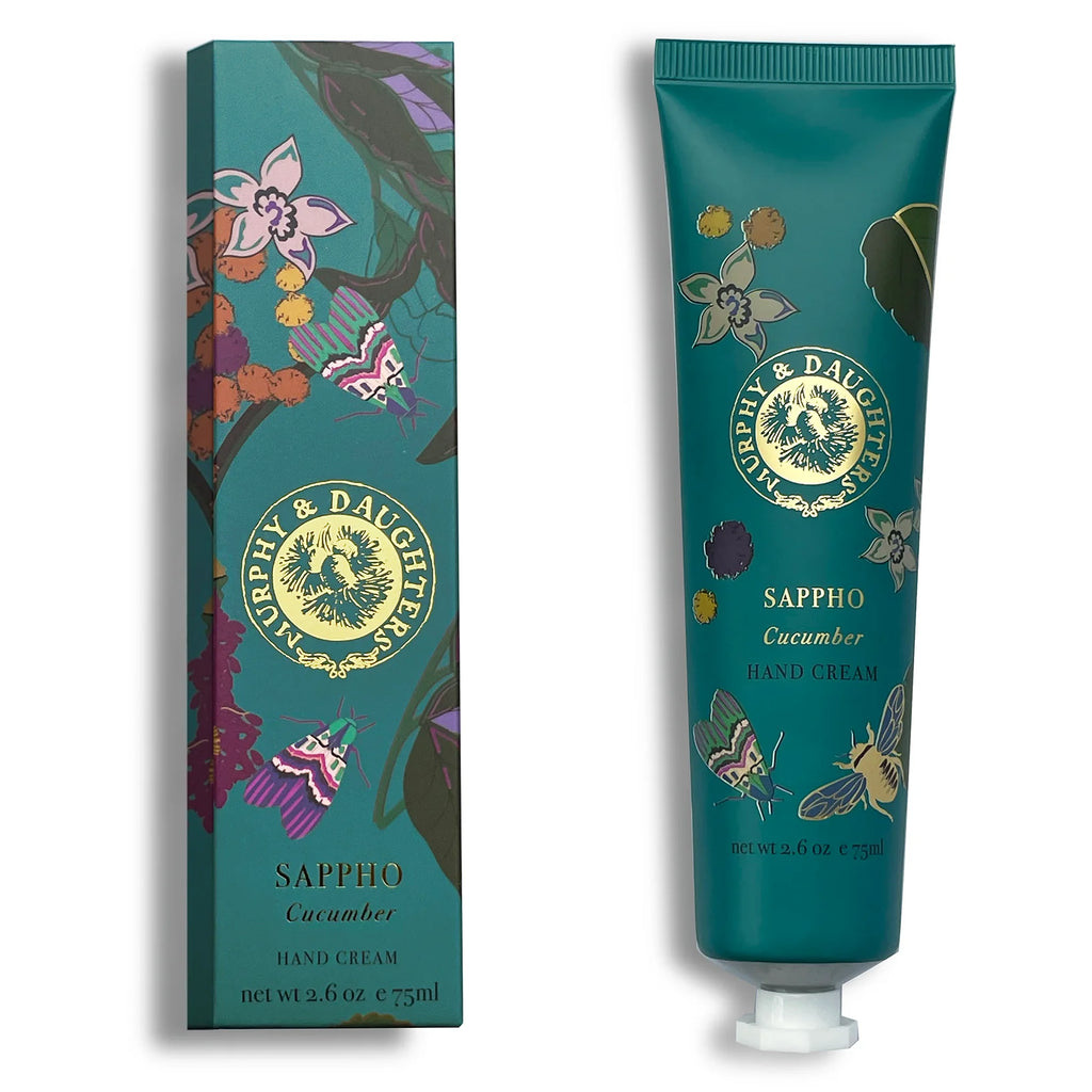 A tube of hand cream with green leaves and flowers.