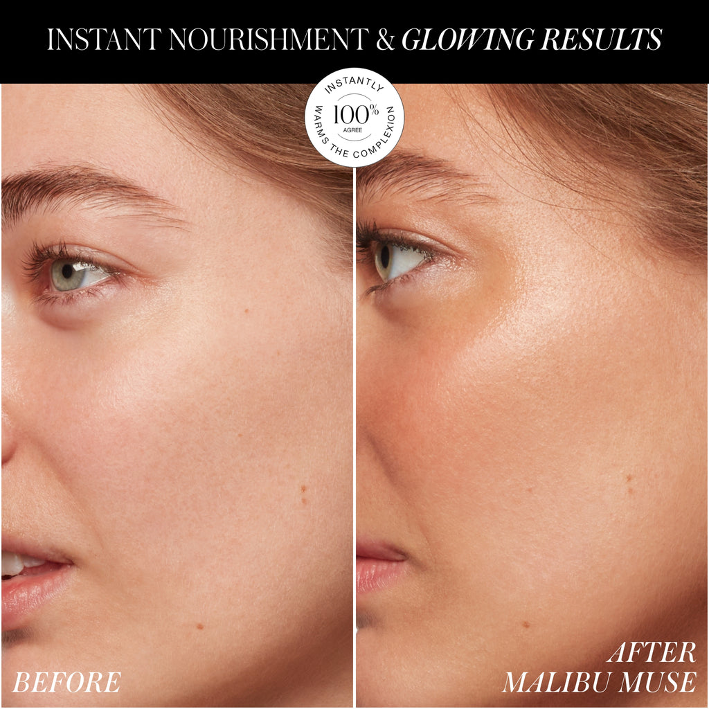 Before and after comparison of skin showing the effects of a nourishing skincare product.