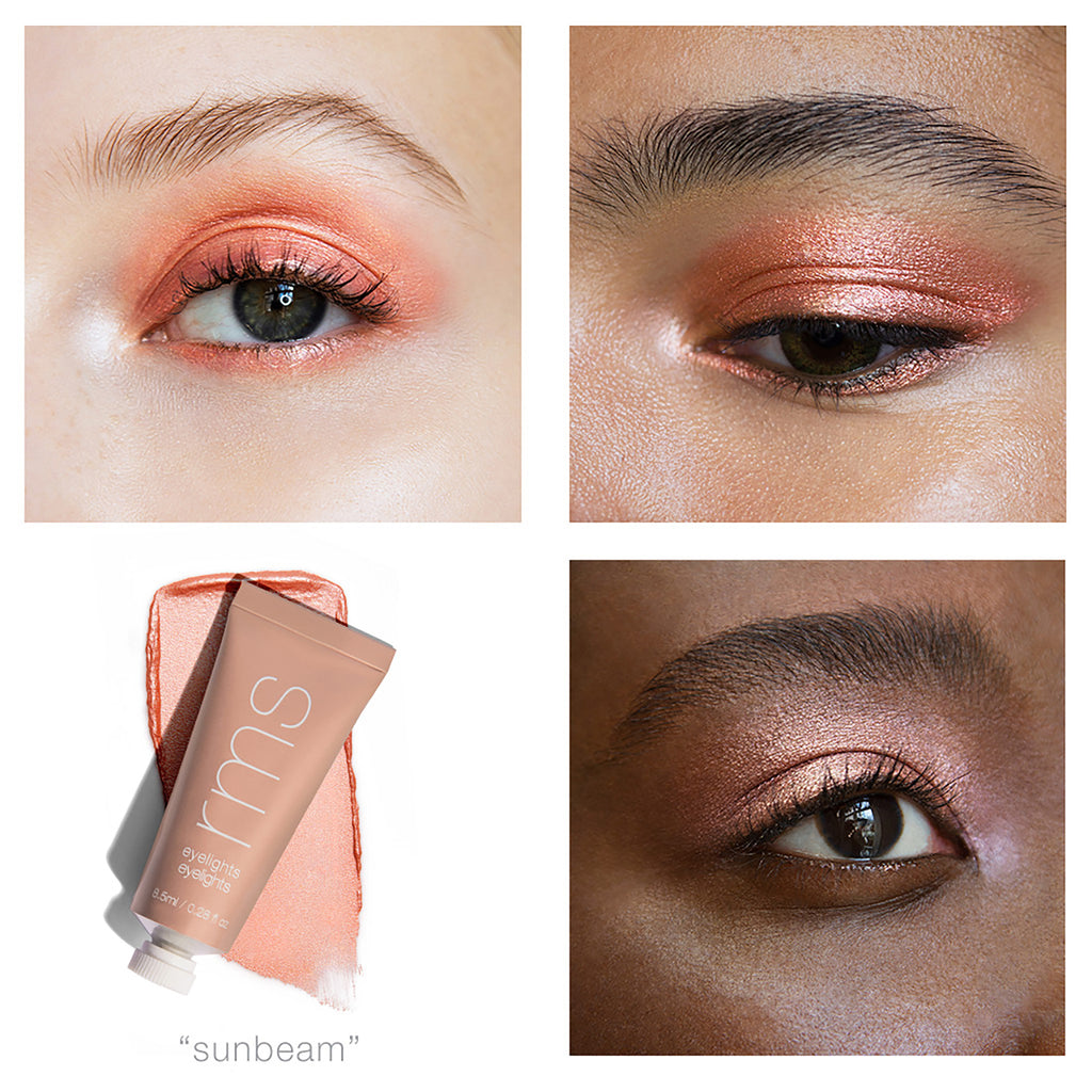 A collage showcasing different individuals wearing the same shade of eyeshadow titled "sunbeam.