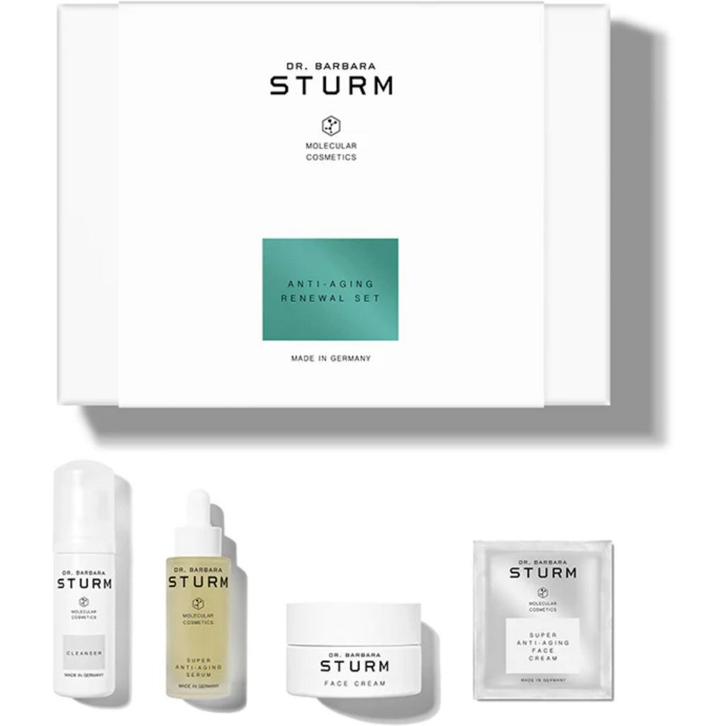A collection of dr. barbara sturm anti-aging skincare products displayed with packaging.