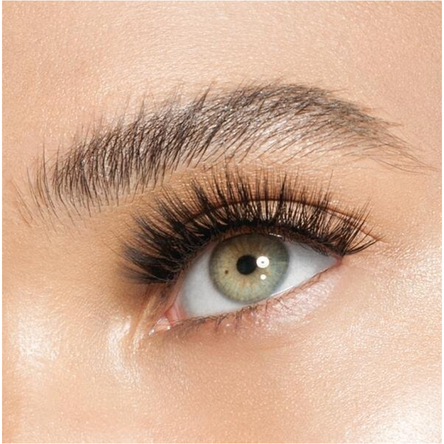 Close-up picture of a woman's eye with false lashes
