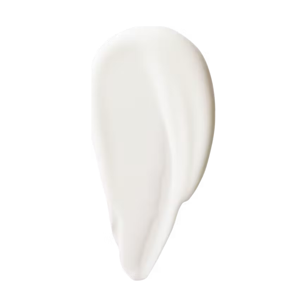 A dollop of creamy white substance, possibly lotion or cosmetic cream, on a clean white background.
