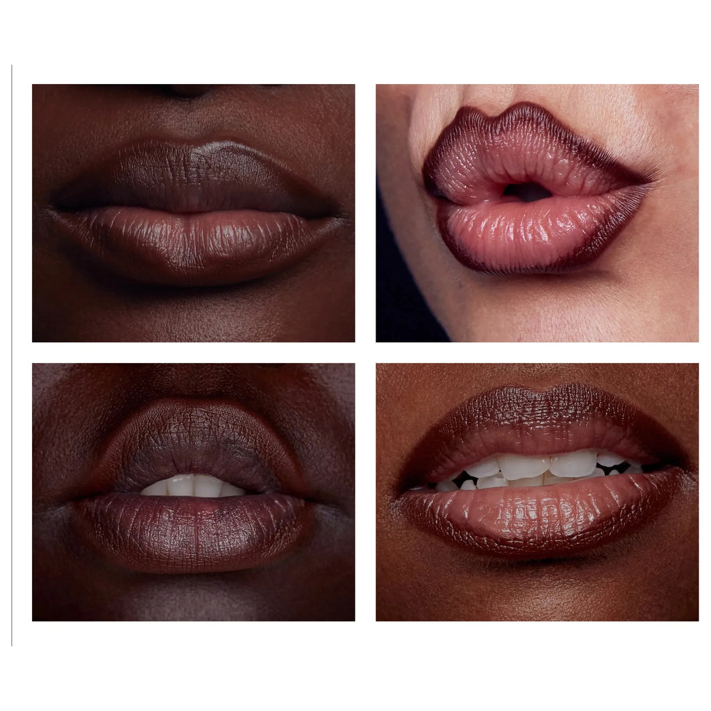 Four close-up images of different pairs of lips with various skin tones and lip textures.