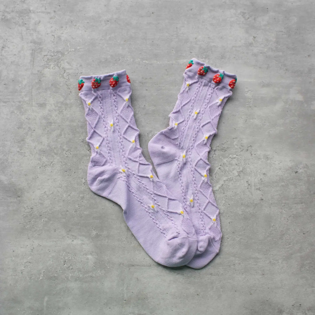 Tiepology Lilac Strawberry Vintage Socks