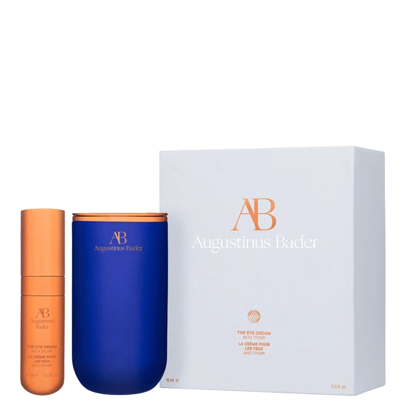 Two augustinus bader skincare products with packaging; one is "the cream" and the other is "the eye cream.