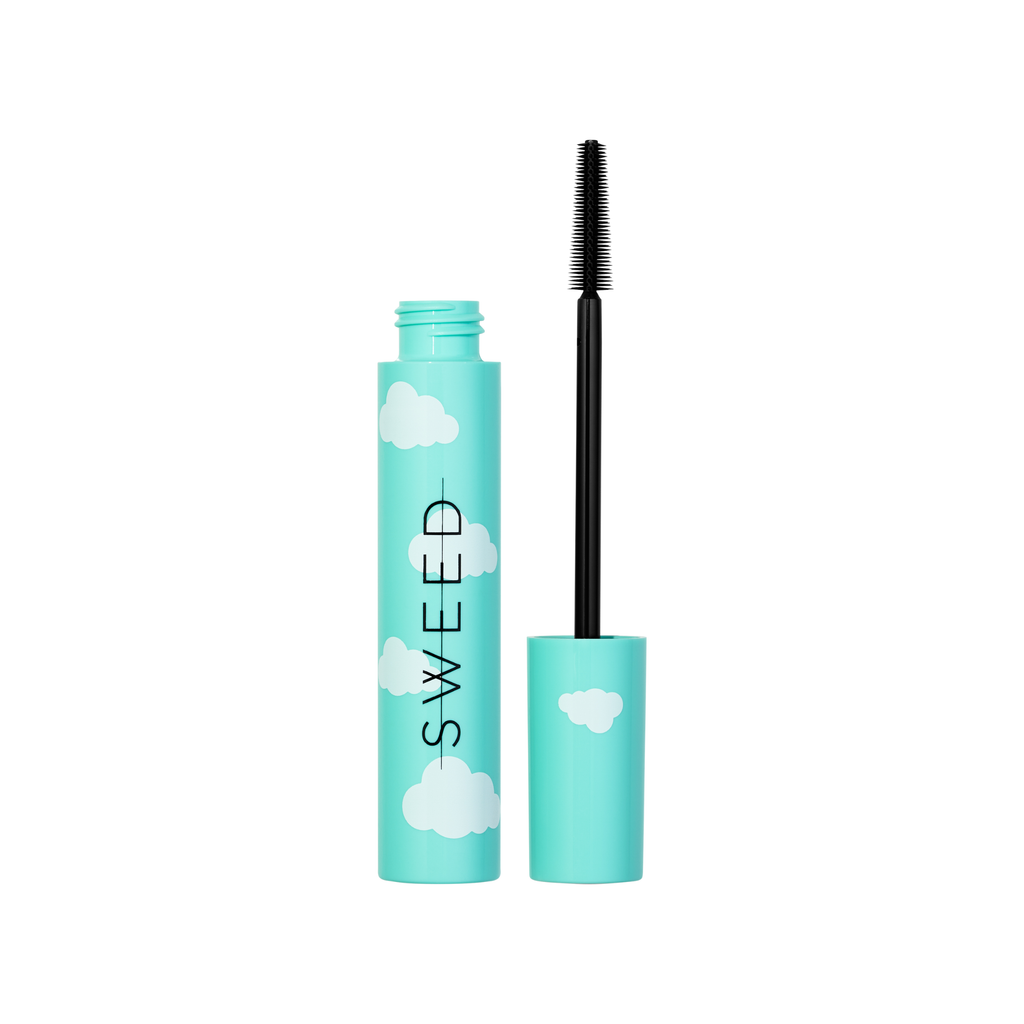 Mascara tube with applicator brush on a white background.