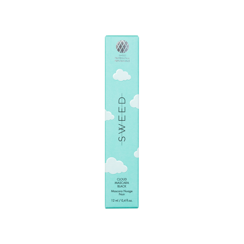 Aqua blue mascara packaging with the brand name "sweed" and product description "i gotta mascara monaco mirage".