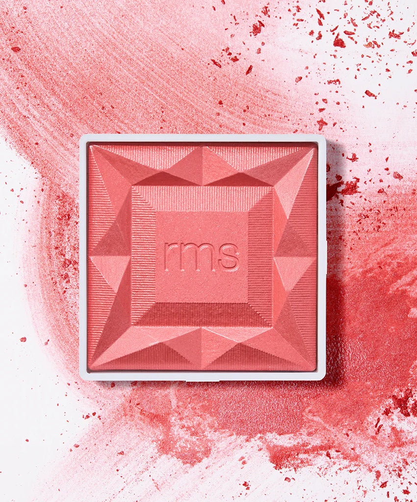 Pomegranate Fizz Compact blush shade refill with geometric pattern by rms beauty.