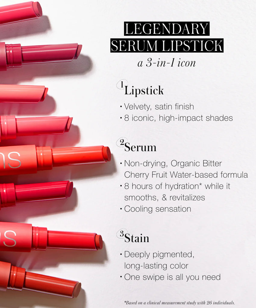 This first of its kind lipstick and lip stain serum creates fully saturated, long-lasting coverage with just one swipe.