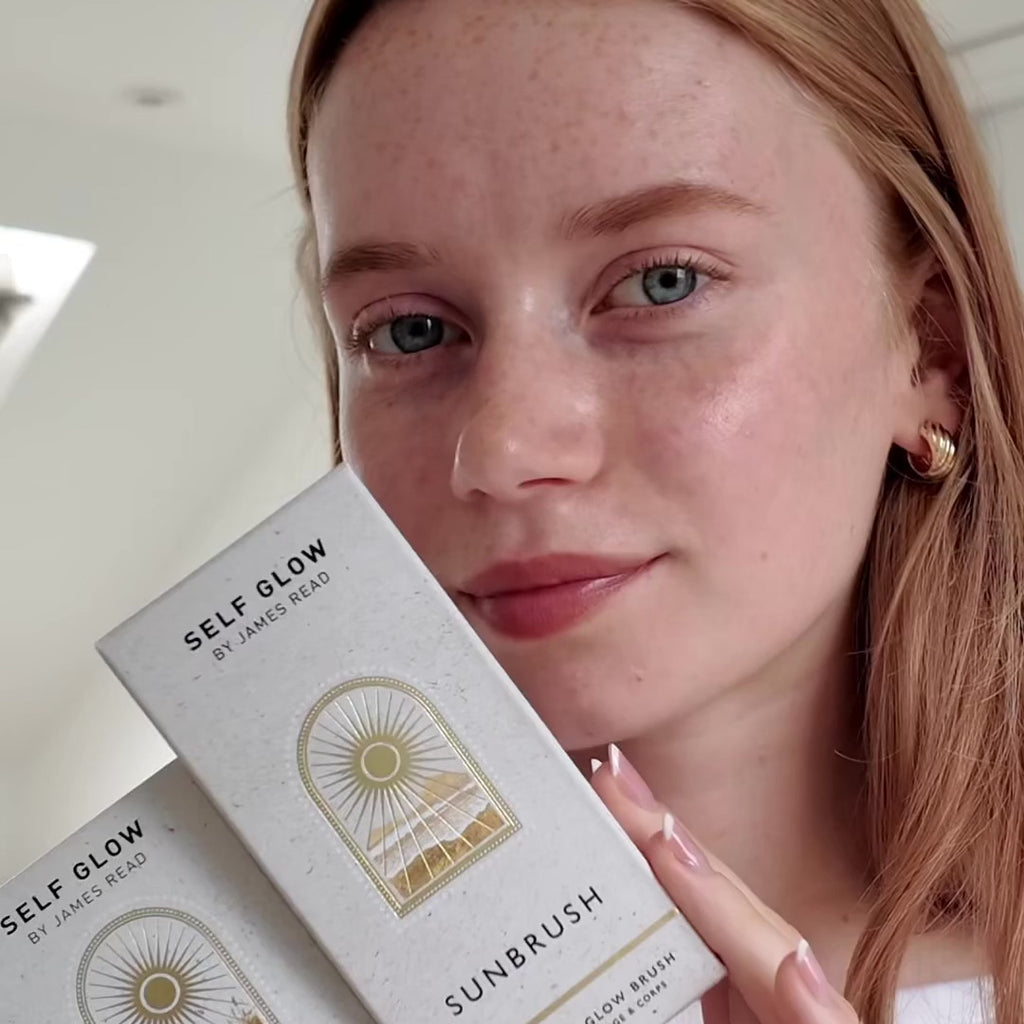 video of someone applying the First Light tanning facial serum from Self Glow by James Read
