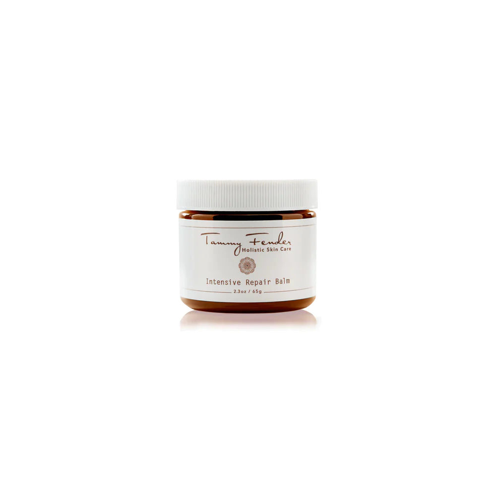 A jar of tammy fender intensive repair balm against a white background.