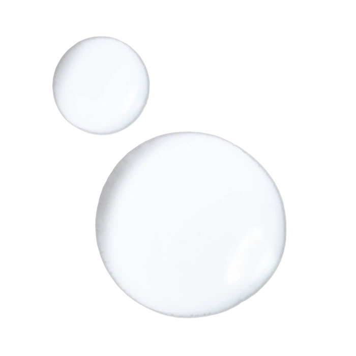 Two white circular objects of different sizes on a plain background.