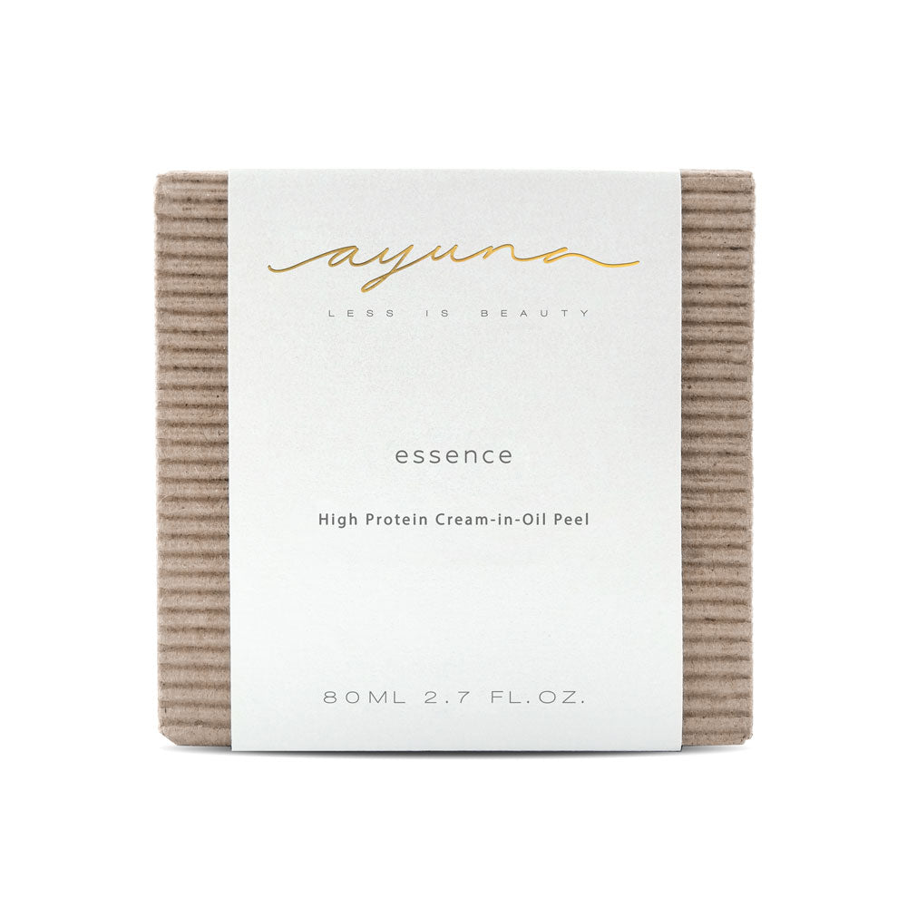 A package of ayuna essence high protein cream-in-oil peel, 80ml / 2.7 fl. oz. size, displayed against a white background.