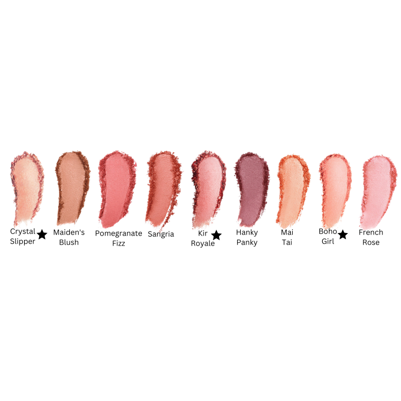 A selection of lipstick swatches in various shades with their color names labeled underneath.