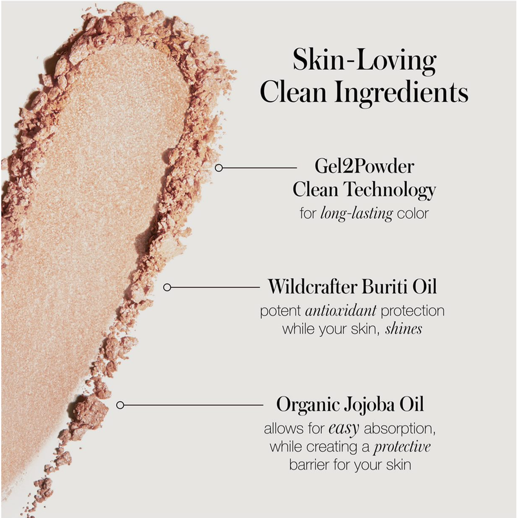 Cosmetic advertisement highlighting foundation with key skin-loving ingredients and benefits.