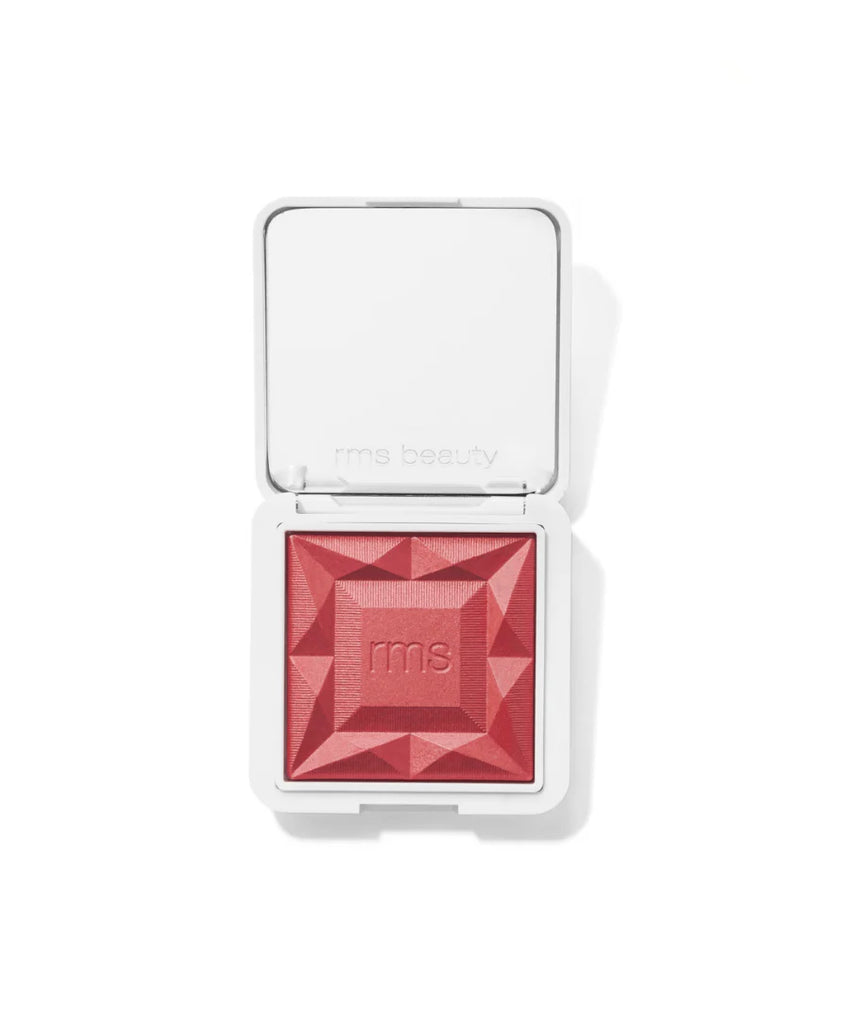Compact blush with a geometric design on a white background