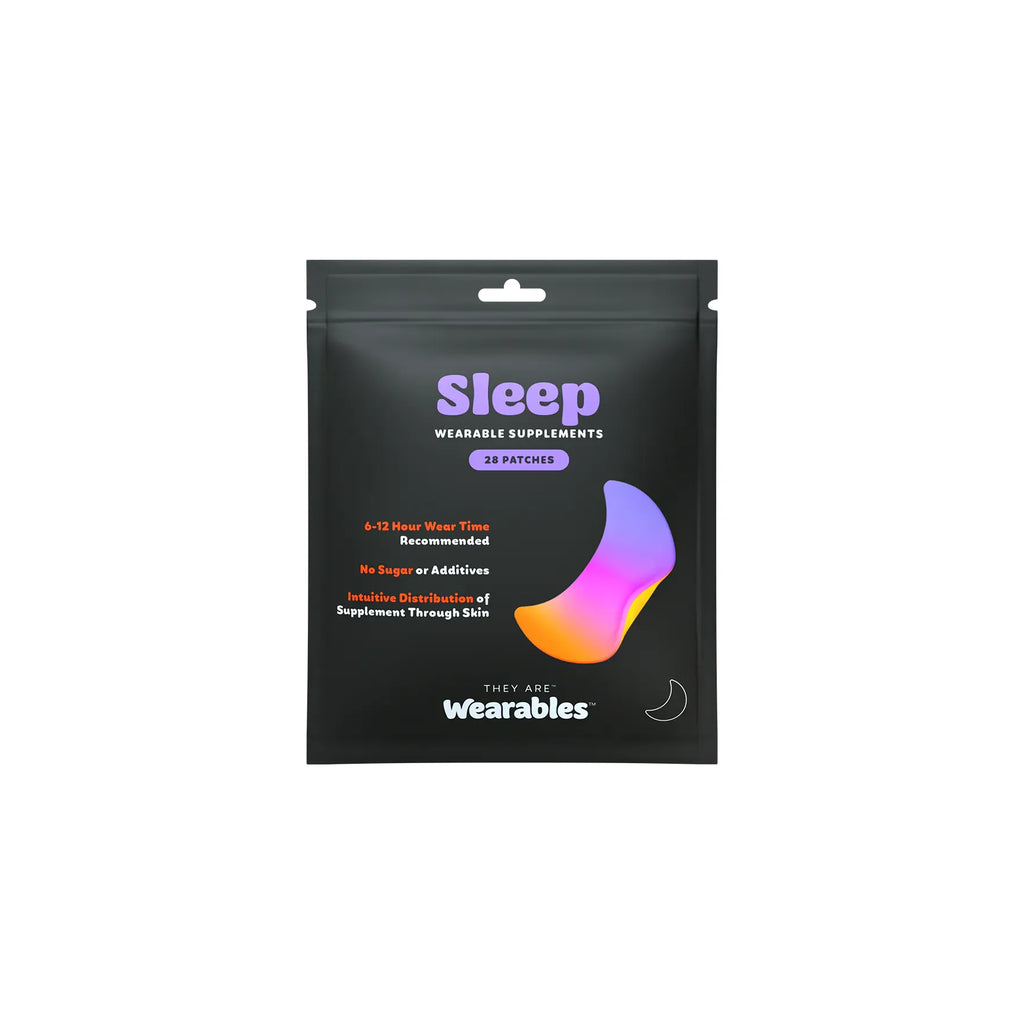 Product packaging for "sleep wearable supplements" with 28 patches included.