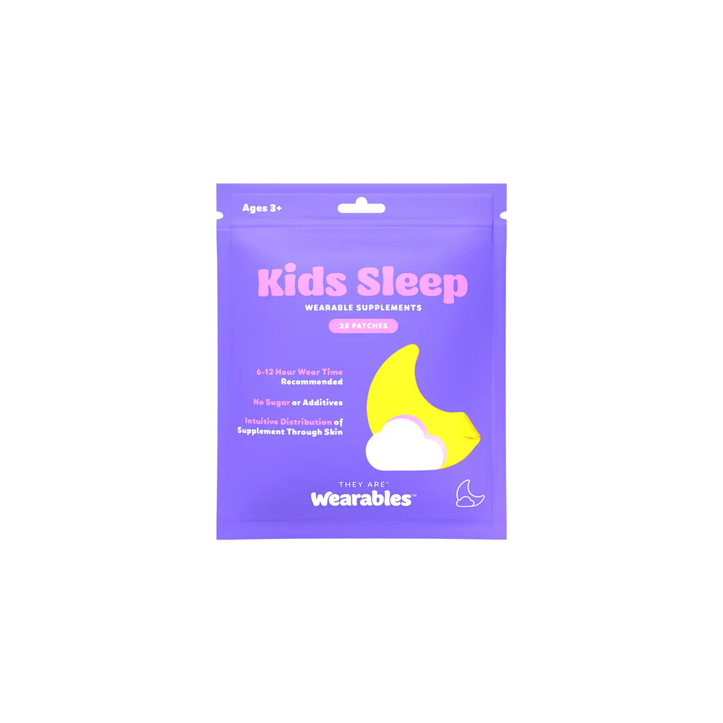 A package of "kids sleep" wearable supplements for ages 3+, with 21 wearable patches included.