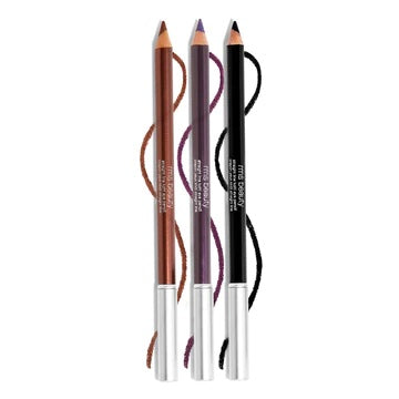 Set of three eyeliner pencils with color swatches.