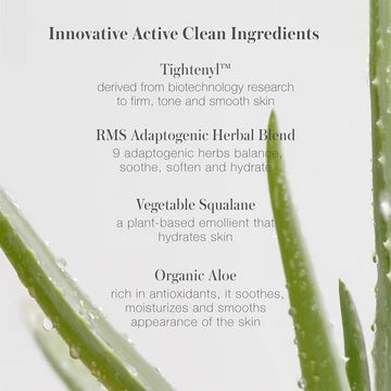 Aloe vera leaves with text overlay highlighting natural skincare ingredients and benefits.
