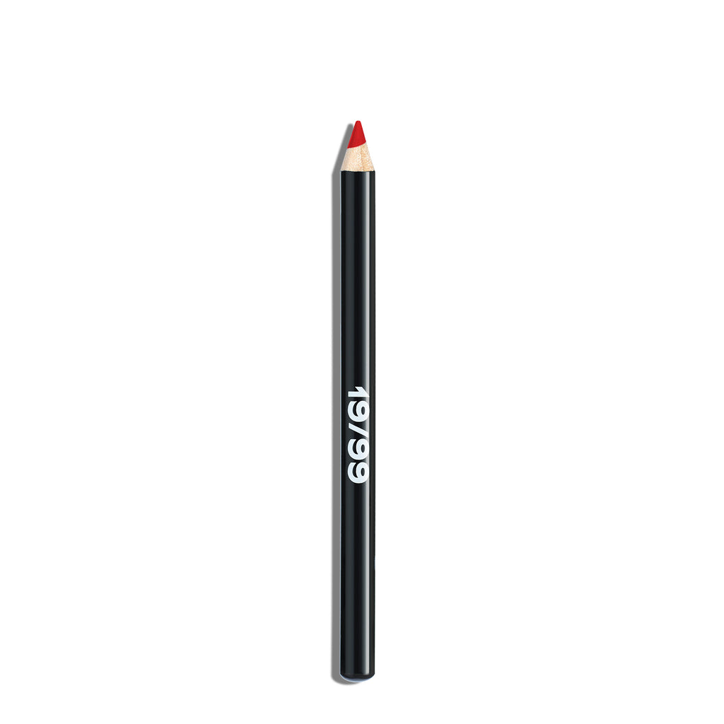 A sharpened red cosmetic pencil isolated on a white background.