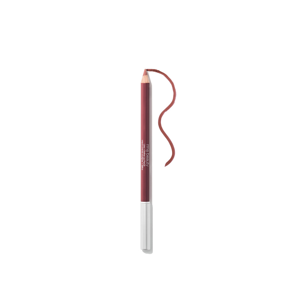 A sharpened burgundy lip pencil with a ribbon of color swatched next to it.