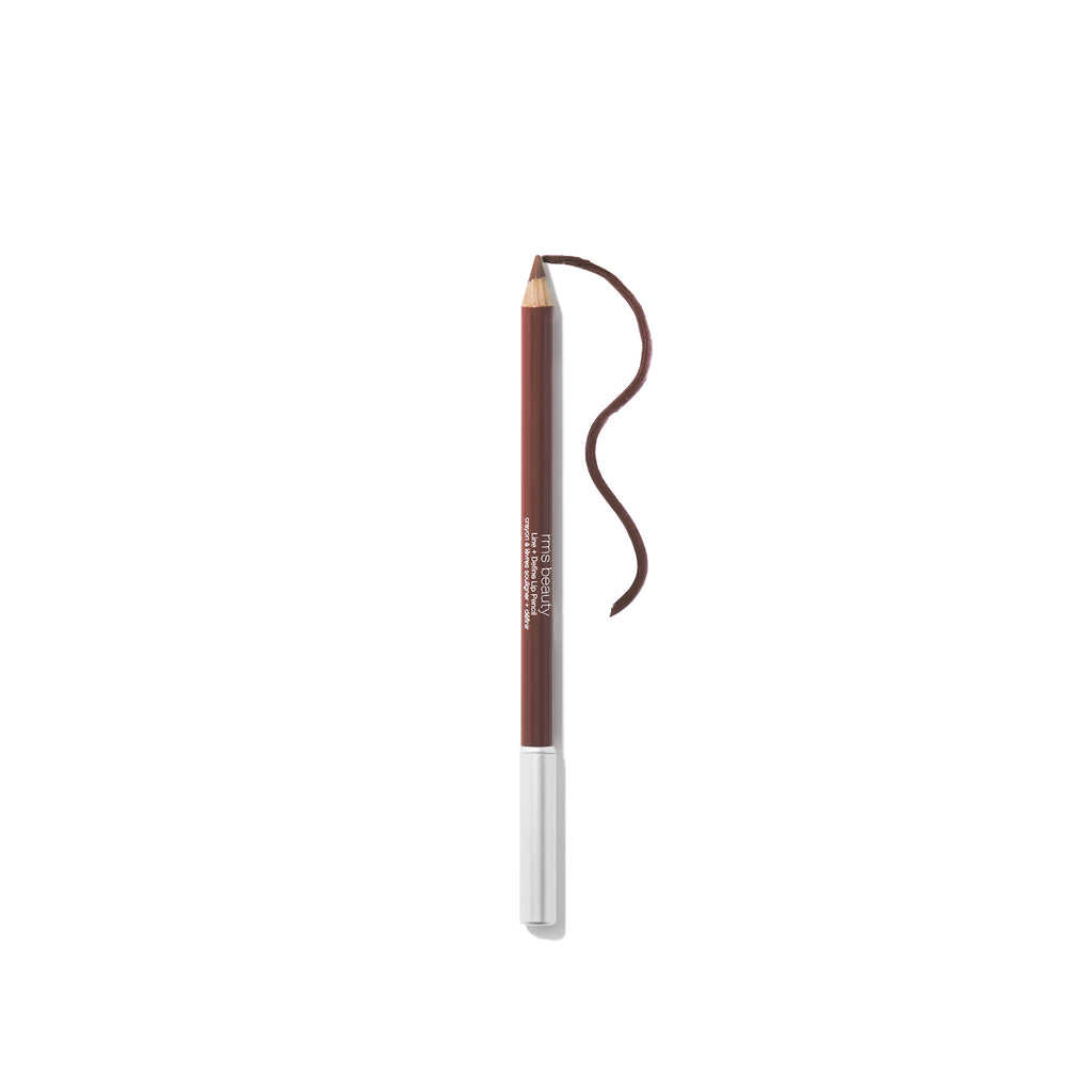 Brown eyebrow pencil with a swatch of color on a white background.