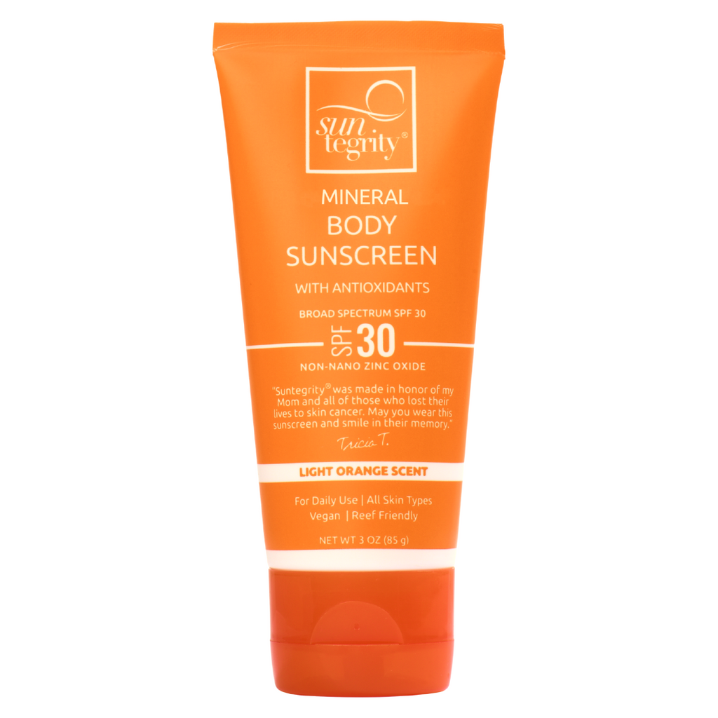 A tube of mineral sunscreen with spf 30, featuring broad-spectrum protection and antioxidants.