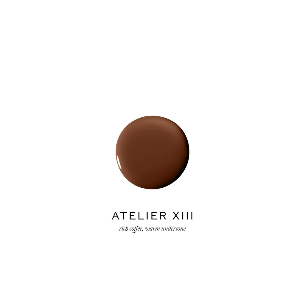 A single brown color swatch with the description "rich coffee, warm undertone" from atelier xiii collection.