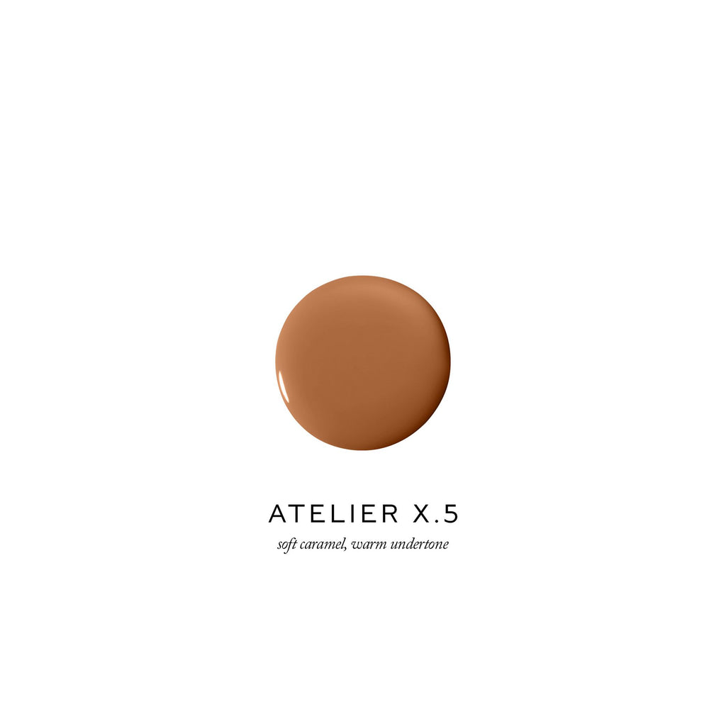 A swatch of atelier x.5 foundation in soft caramel with warm undertone.