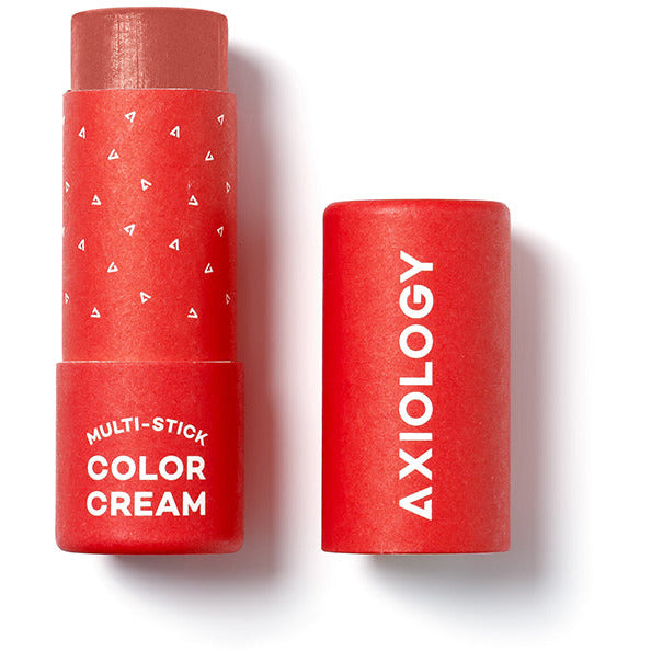 Two axiology multi-stick color creams, one with the lid off.