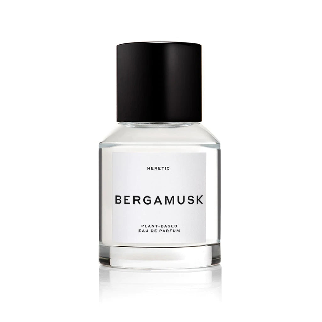 A bottle of heretic bergamusk plant-based eau de parfum on a white background.