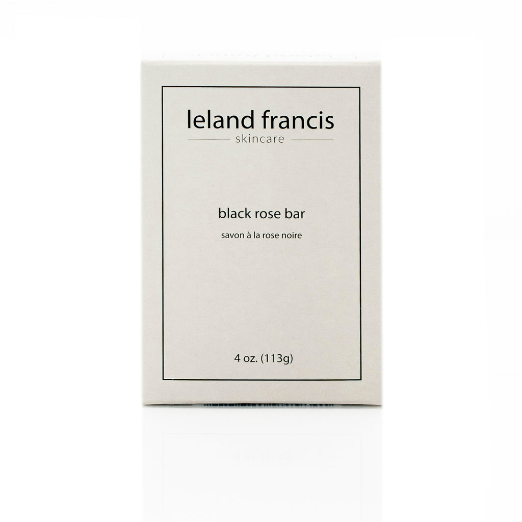 A packaged leland francis black rose bar skincare product.